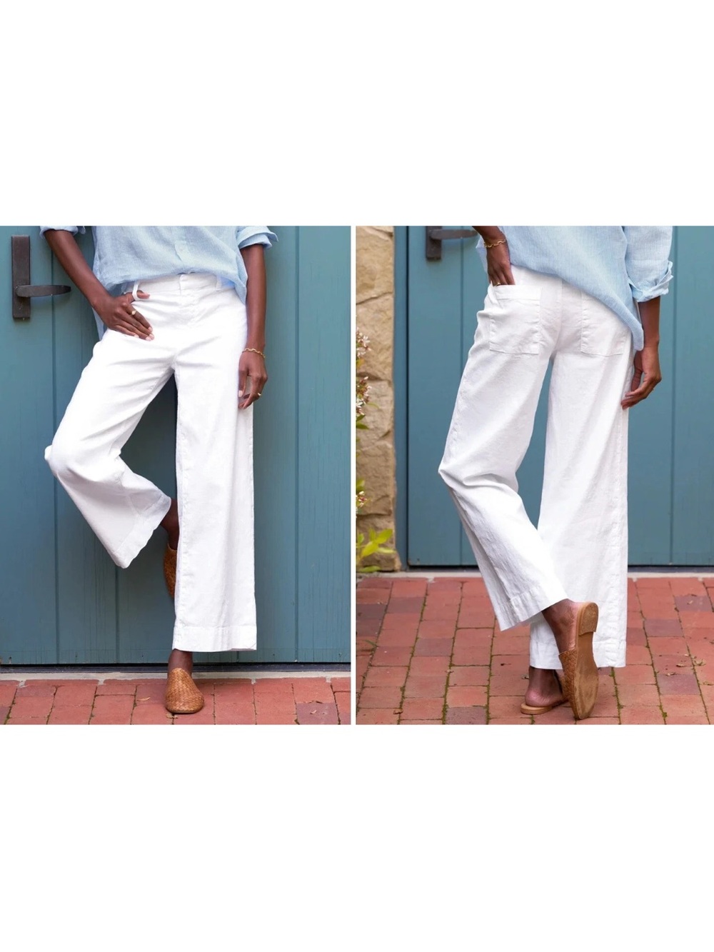 FRANK & EILEEN Wexford Wide-Leg Cotton Linen Pant 8 White
